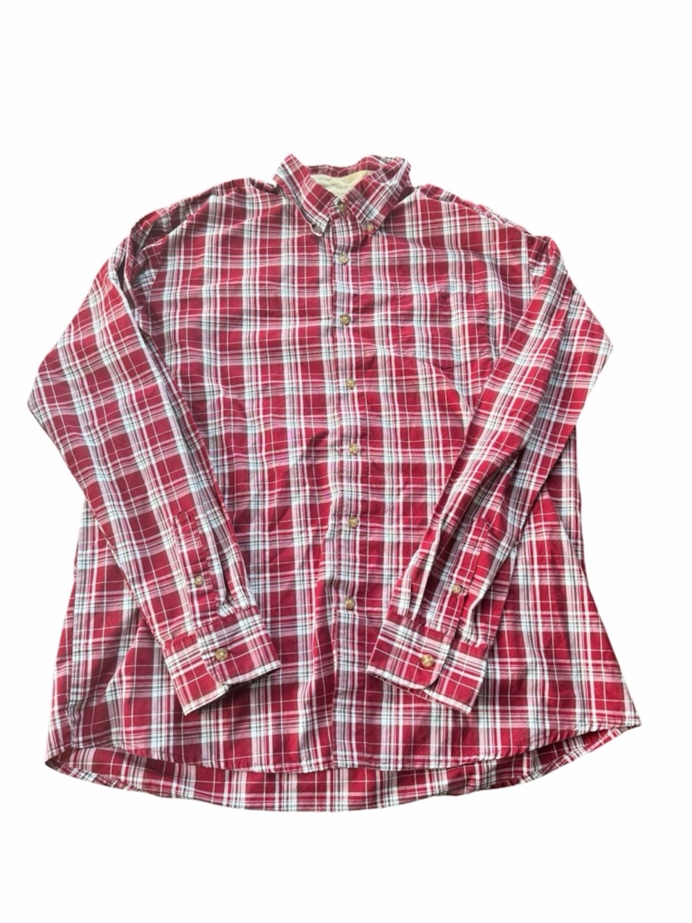 Wrangler Men's Large Red Plaid Button Down Shirt Wrinkle Resist Cotton Blend L